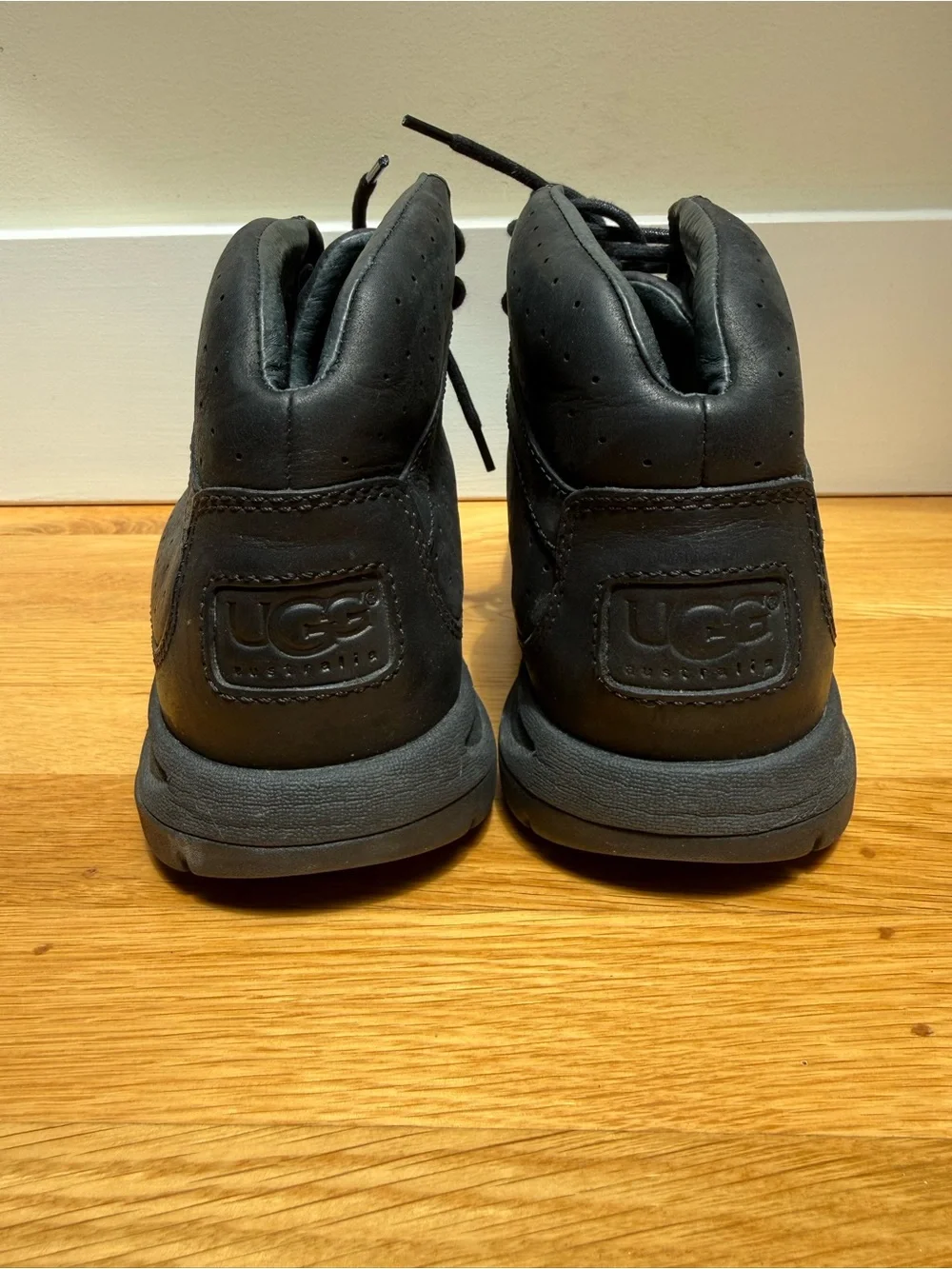 UGG Black Leather Lace-Up Boots, size 10 men’s